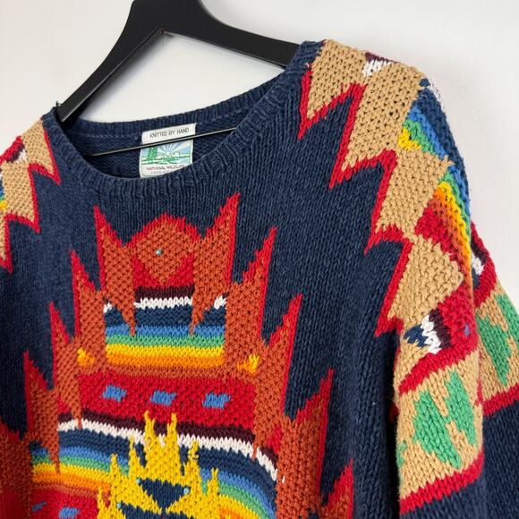 National Wildlife Knitted by Hand Beaded Western Knit Sweater HOLE - Size S - Picture 3 of 11